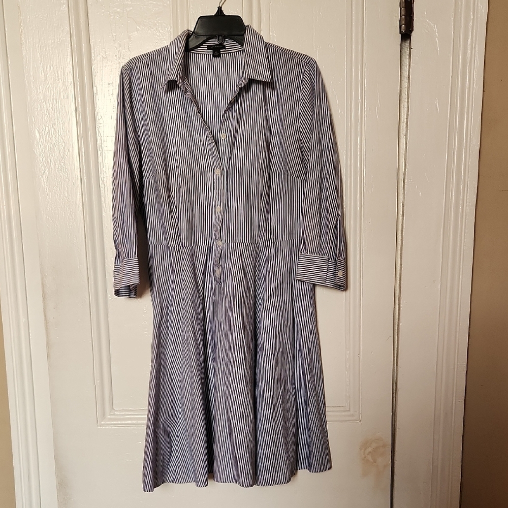 Ann Taylor White and Blue Shirt Dress